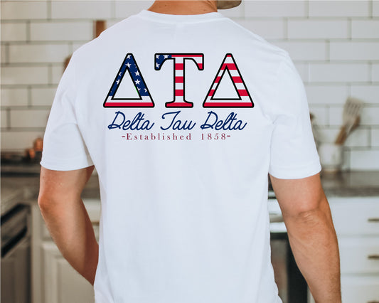 Delta Tau Delta USA Flag Letters Fraternity T-shirt _ 33432g
