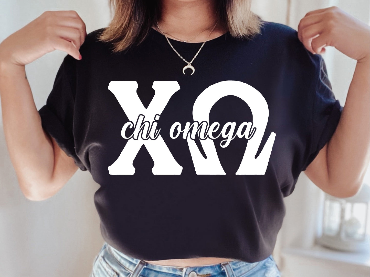 Chi Omega Sliced White Letters Sorority T-shirt _ 2247g