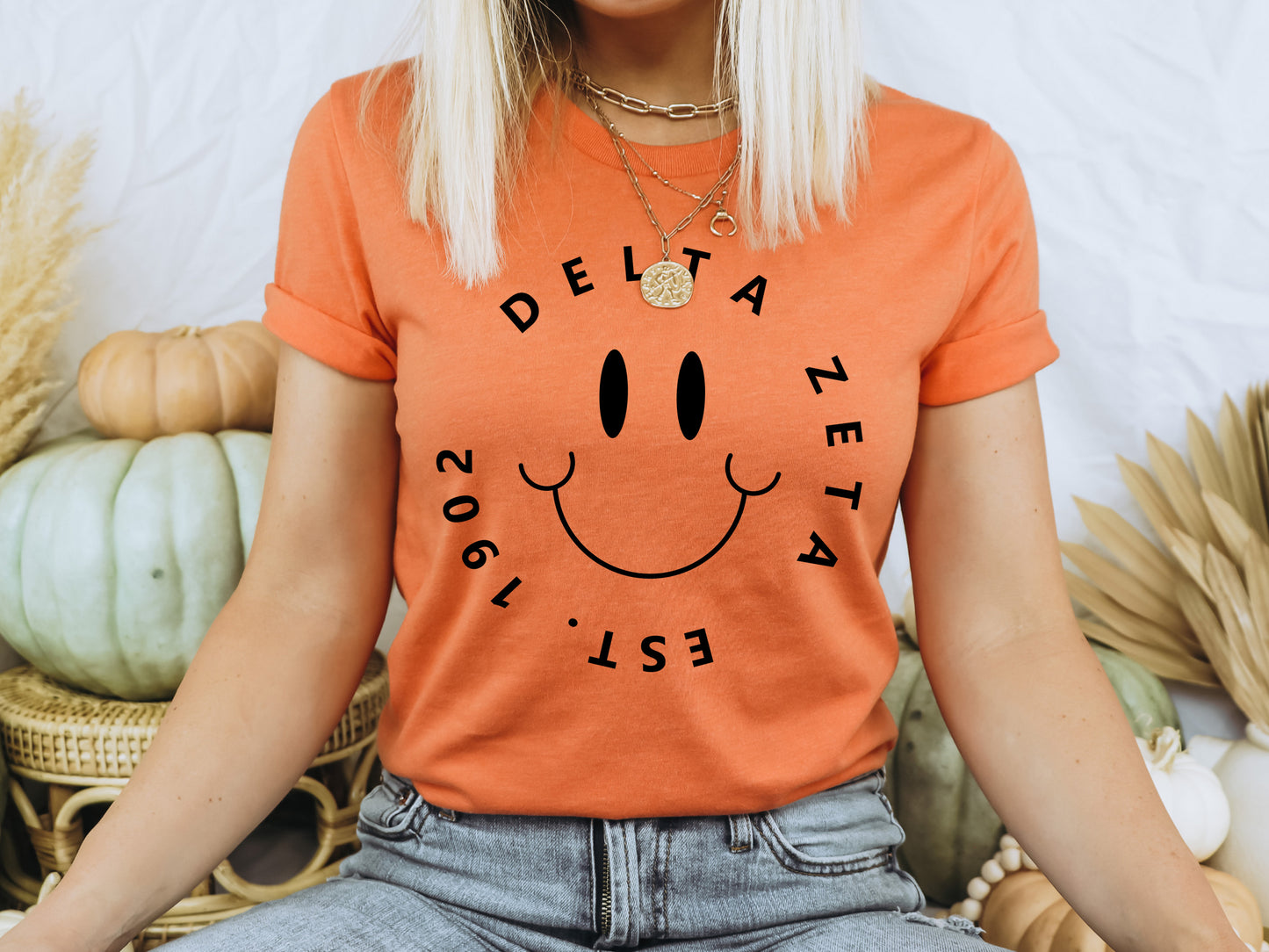 Delta Zeta Smiley Face Halo Sorority T-shirt _ 2512g