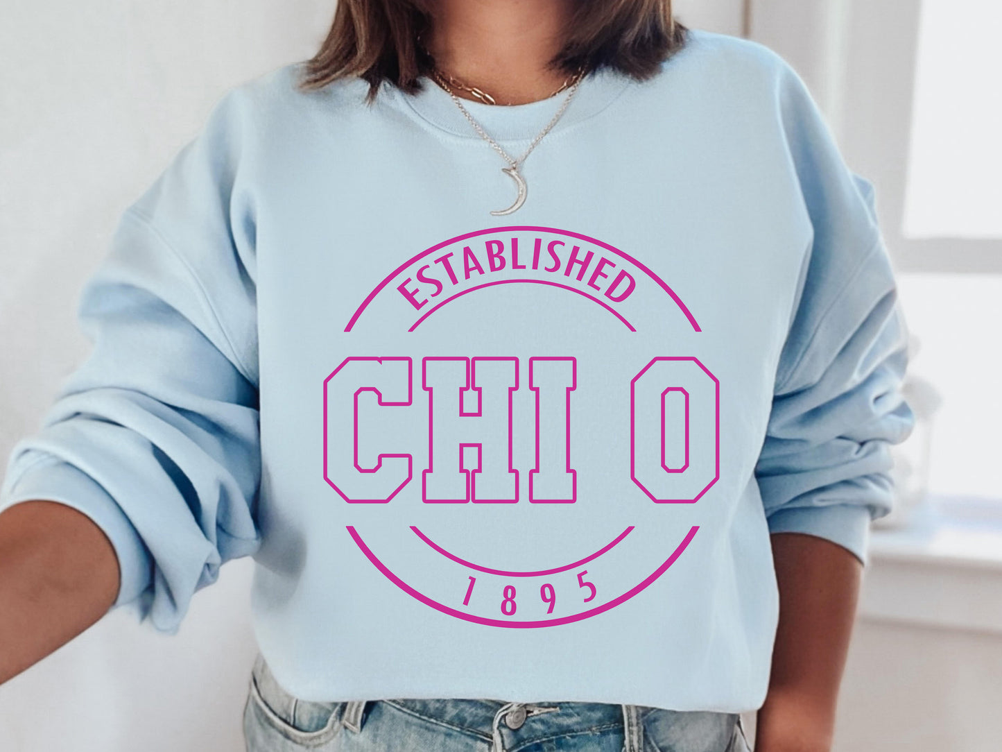 Chi Omega Pink Stamp Sorority Sweatshirt _ 60g