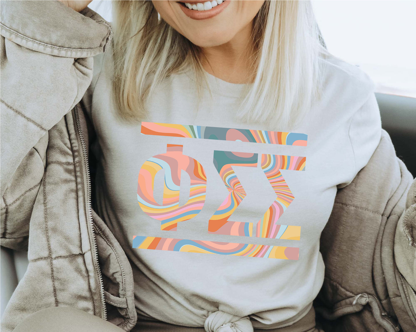 Phi Sigma Sigma Multicolor Letters Sorority T-shirt _ 30480g