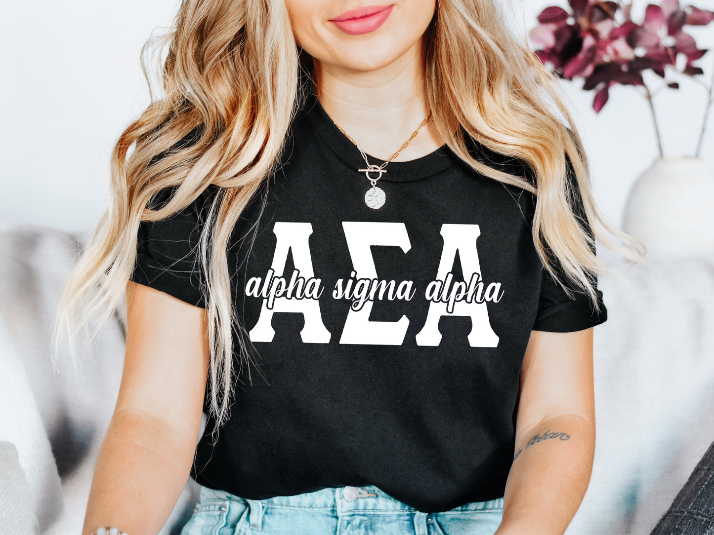 Alpha Sigma Alpha Sliced White Letters Sorority T-shirt _ 2244g