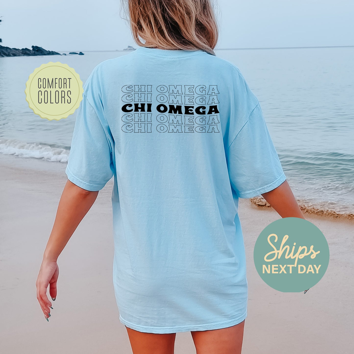 Chi Omega Wavy Letters Comfort Colors Sorority T-shirt _ 33407g