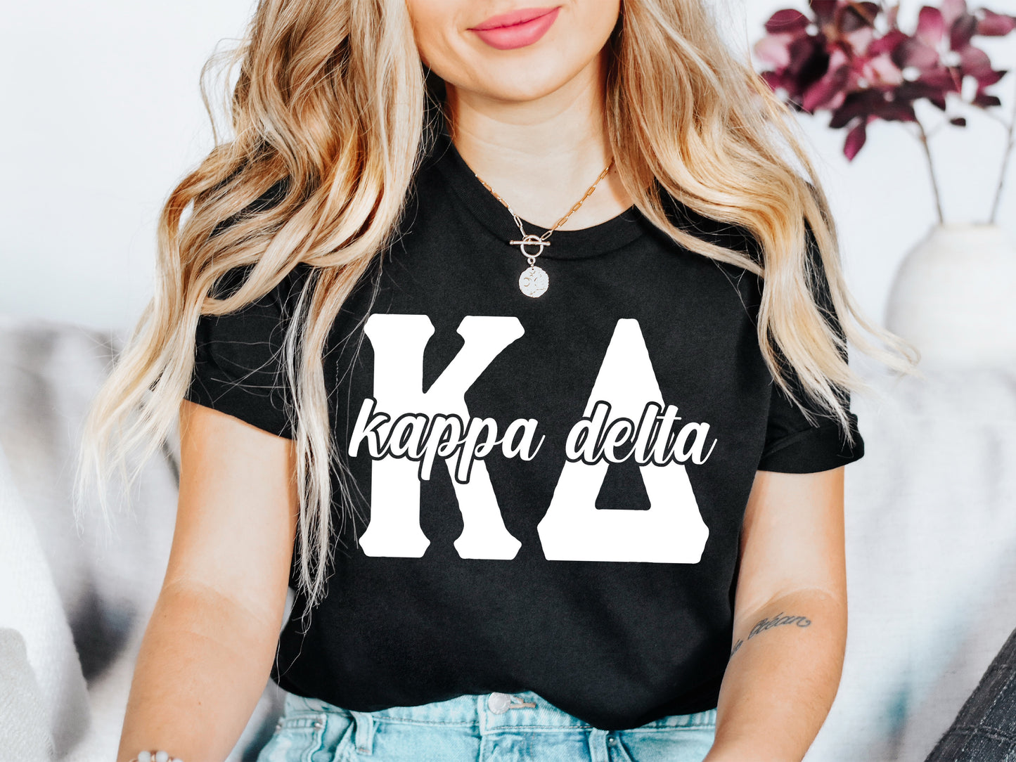 Kappa Delta Sliced White Letters Sorority T-shirt _ 2254g