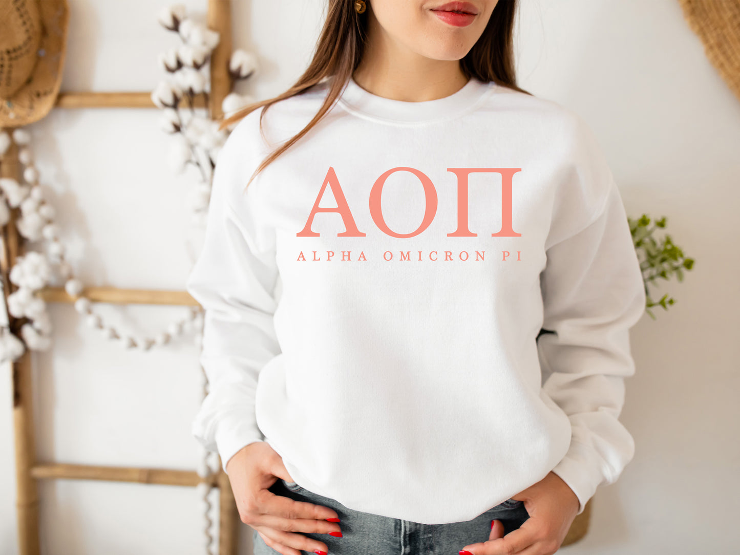 Alpha Omicron Pi Pink Personality Sorority Sweatshirt _ 652g