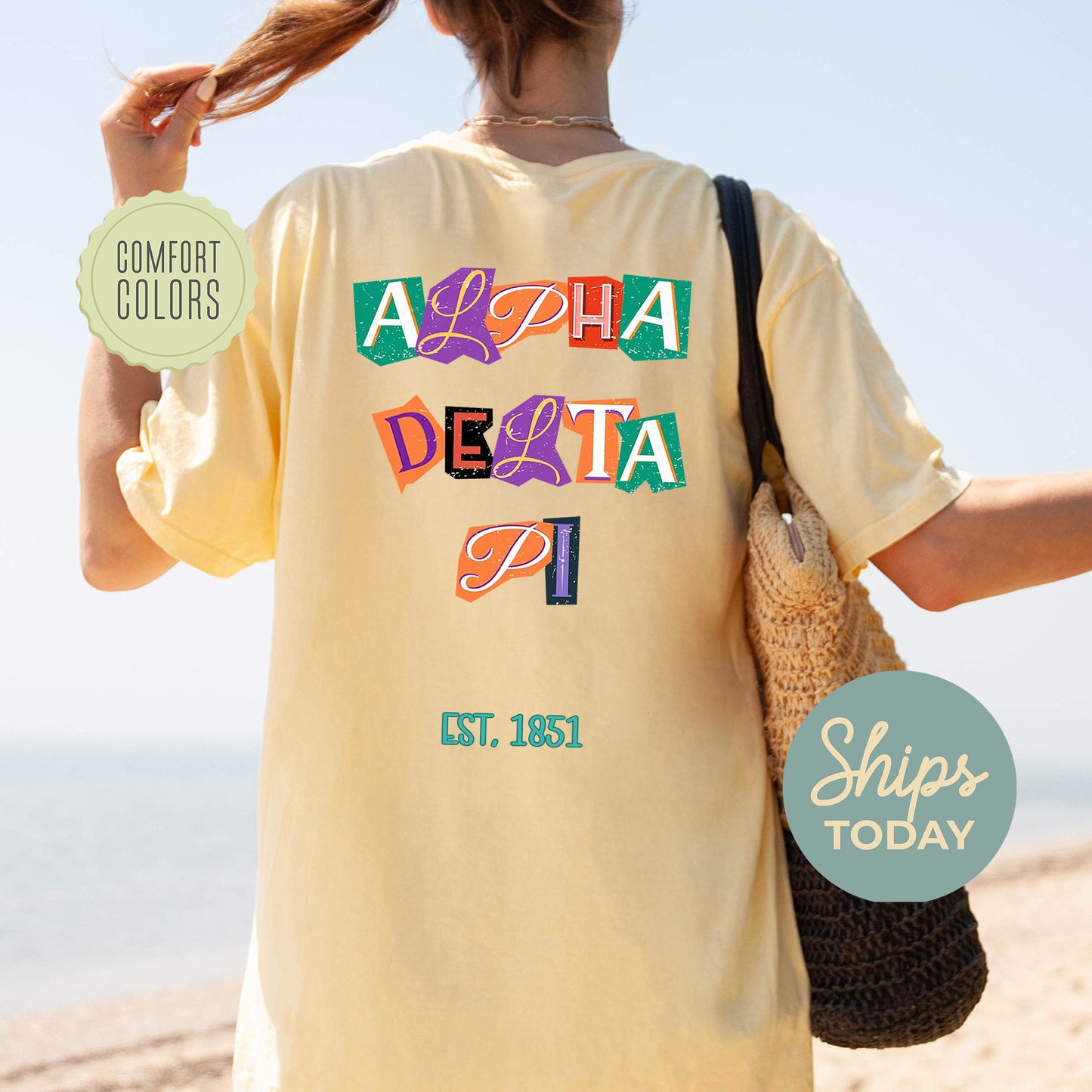 Alpha Delta Pi Letter Cuts Comfort Colors Sorority T-shirt _ 35888g