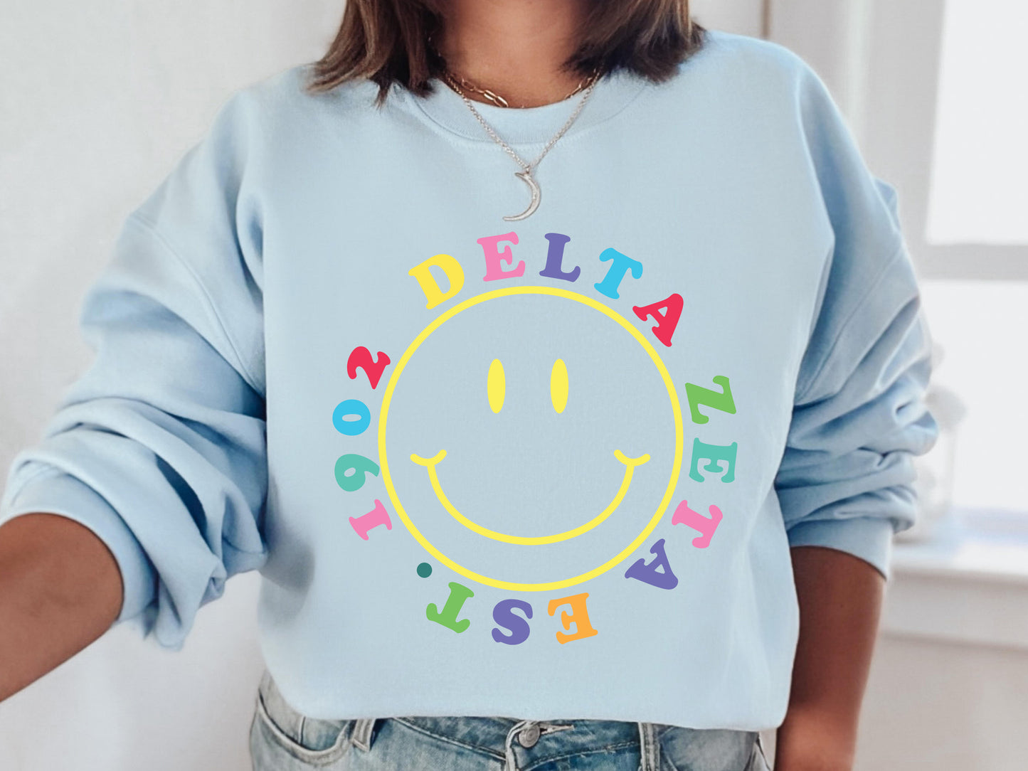 Delta Zeta Radiating Smiley Face Sorority Sweatshirt _ 3240g