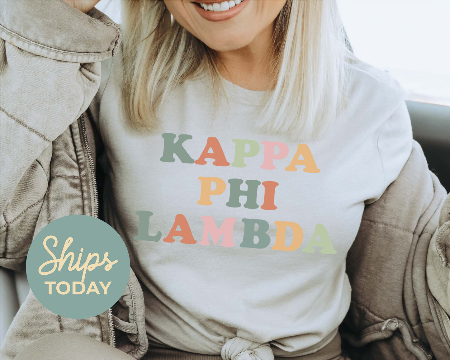 Kappa Phi Lambda Bright and Colorful Sorority T-shirt _ 3474g
