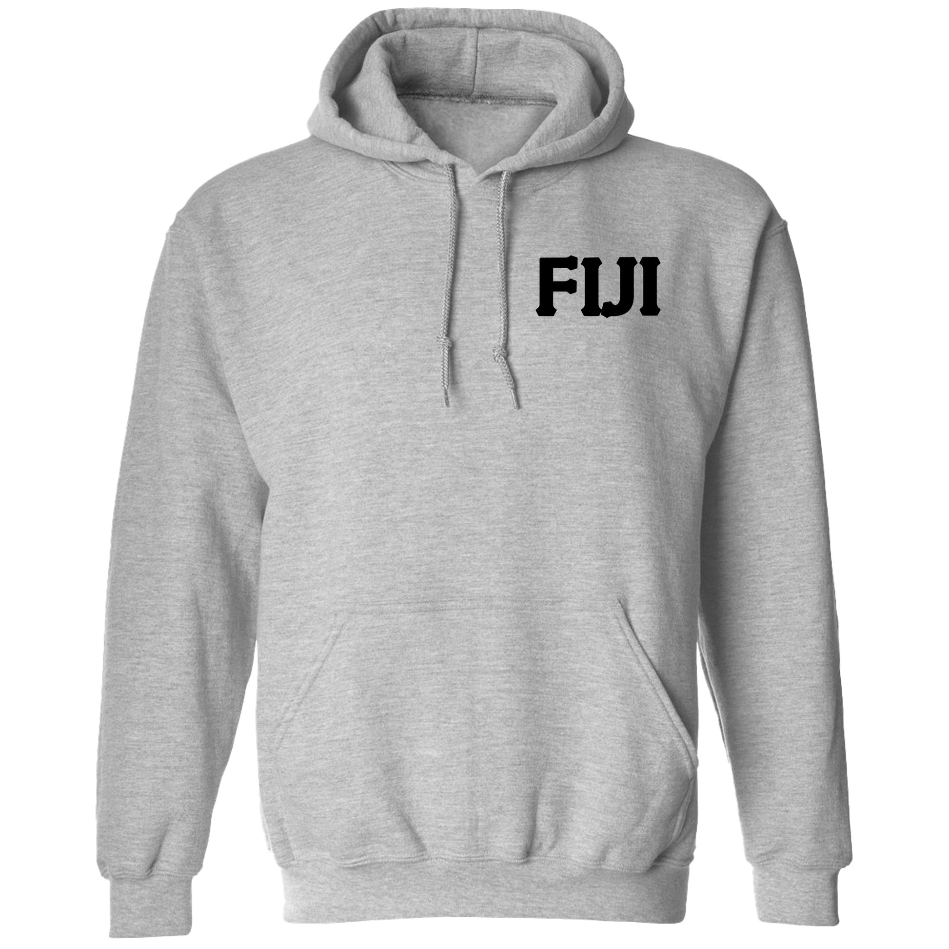 a grey hoodie with the word fiji printed on it