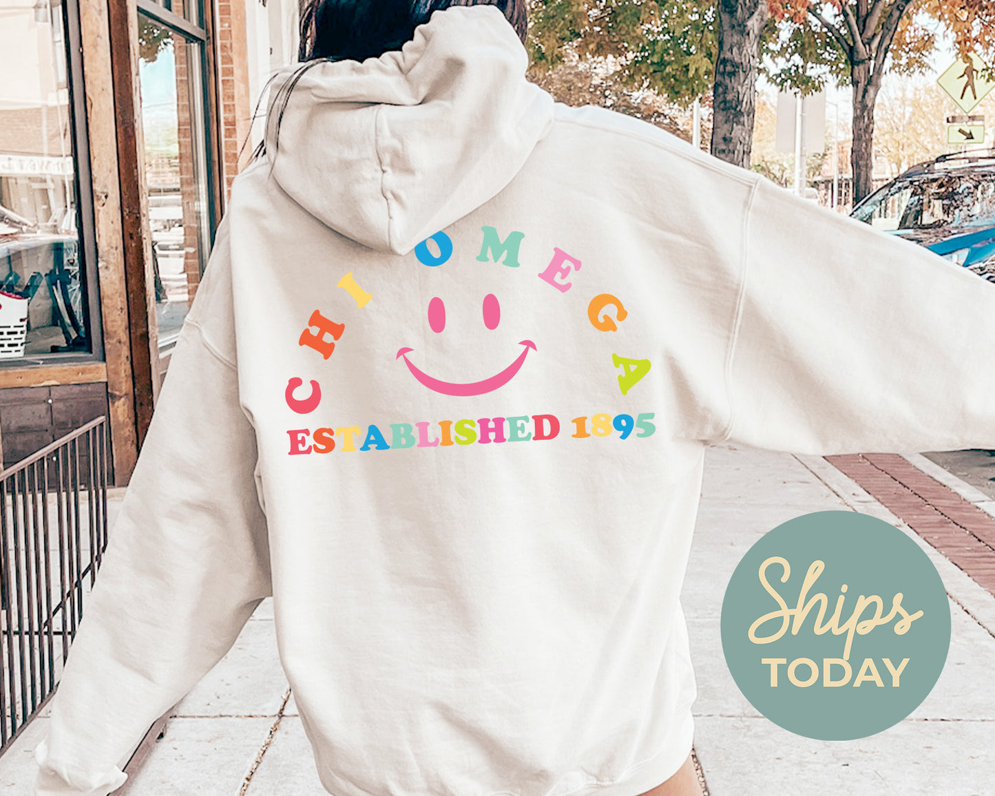 Chi Omega Gleaming Smiley Face Sorority Hoodie _ 33059g