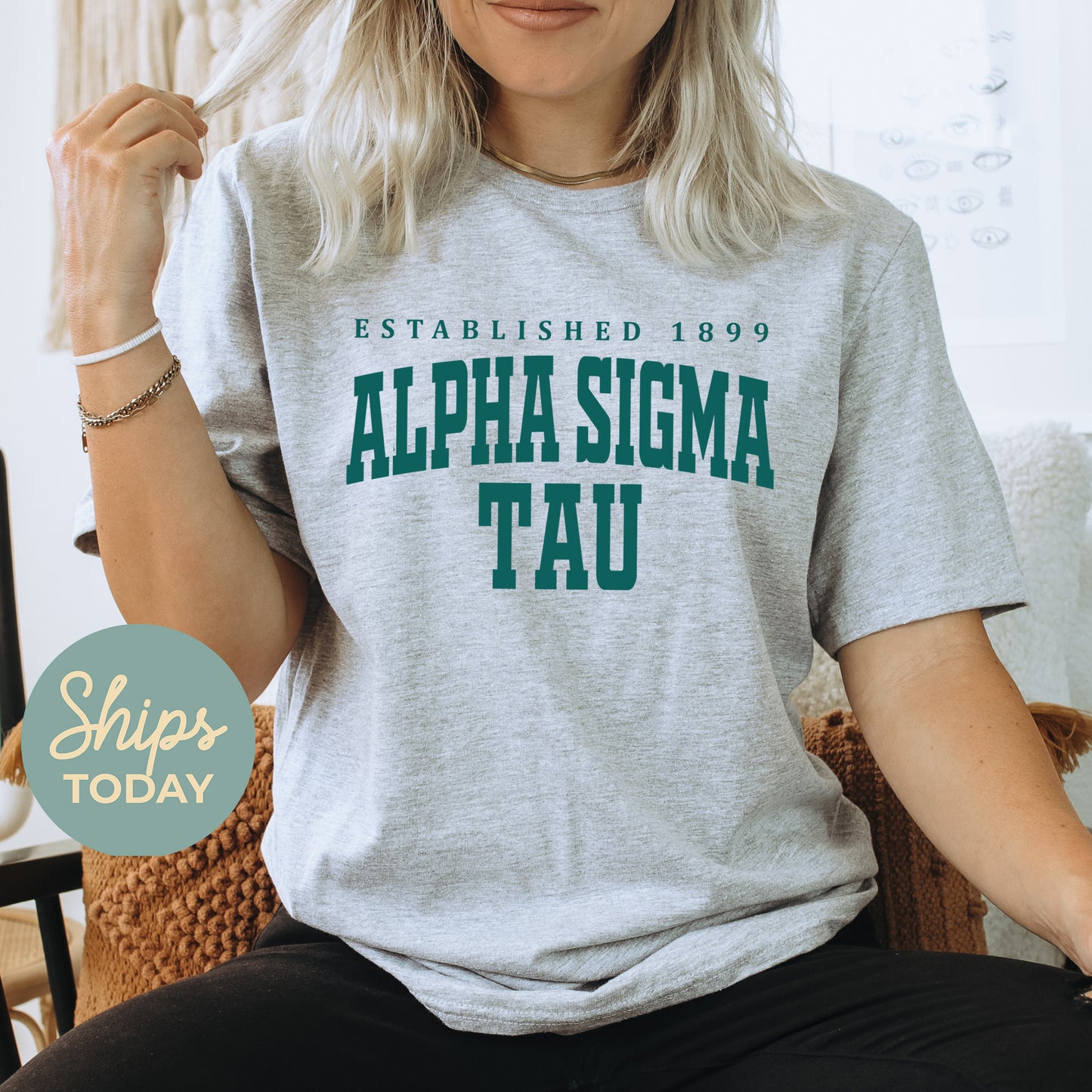 Alpha Sigma Tau Bold Letters Sorority T-shirt _ 35127g