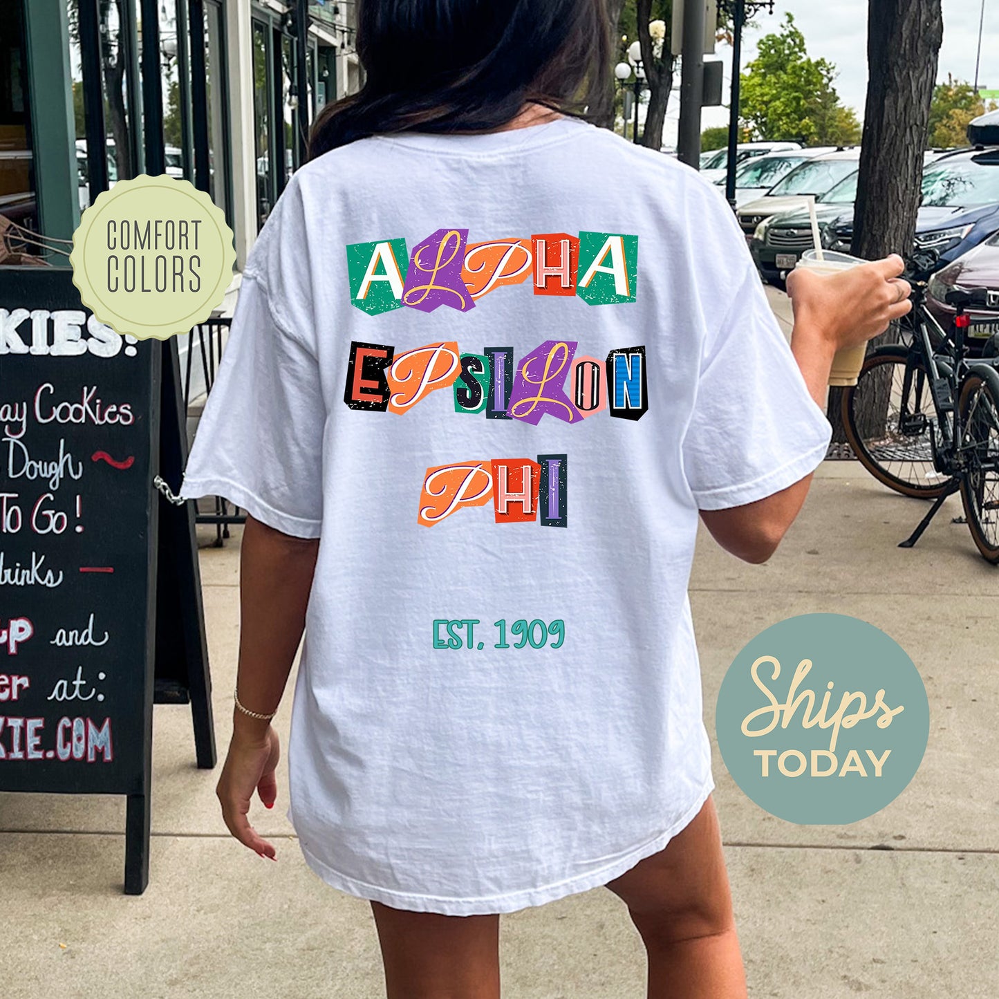 Alpha Epsilon Phi Letter Cuts Comfort Colors Sorority T-shirt _ 35889g