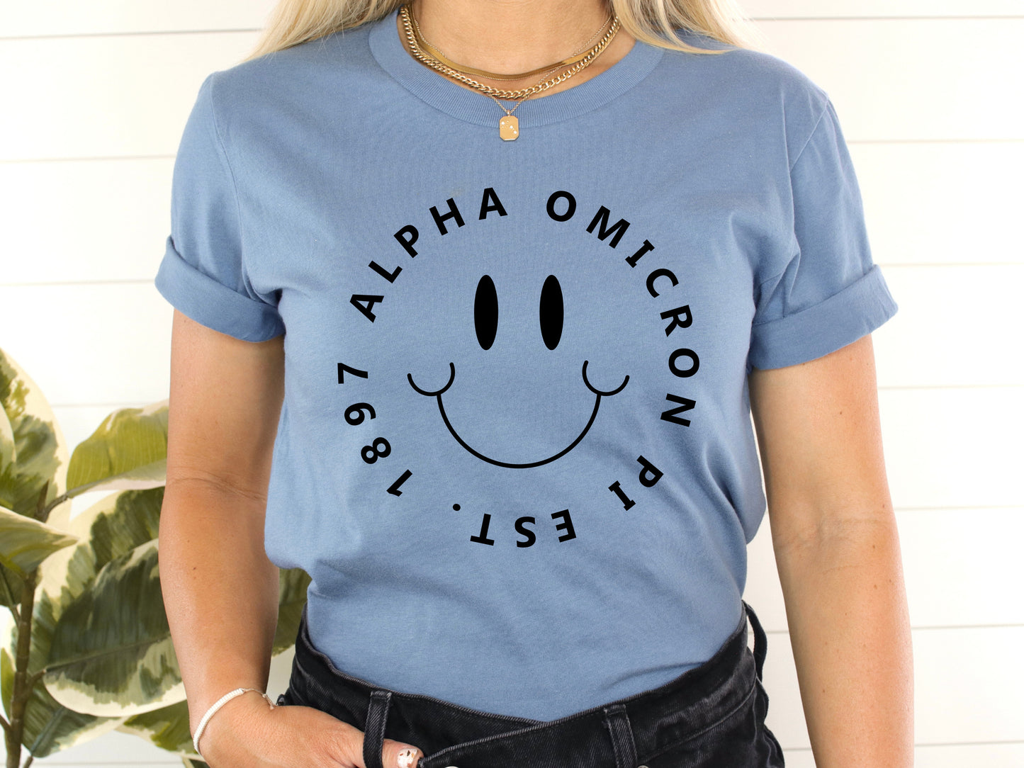 Alpha Gamma Delta Smiley Face Halo Sorority T-shirt _ 2502g