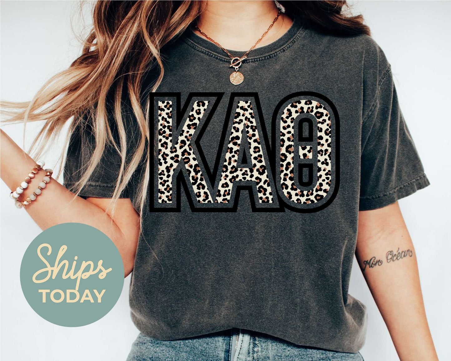 Kappa Alpha Theta Leopard Greek Letters Sorority T-shirt _ 30450g