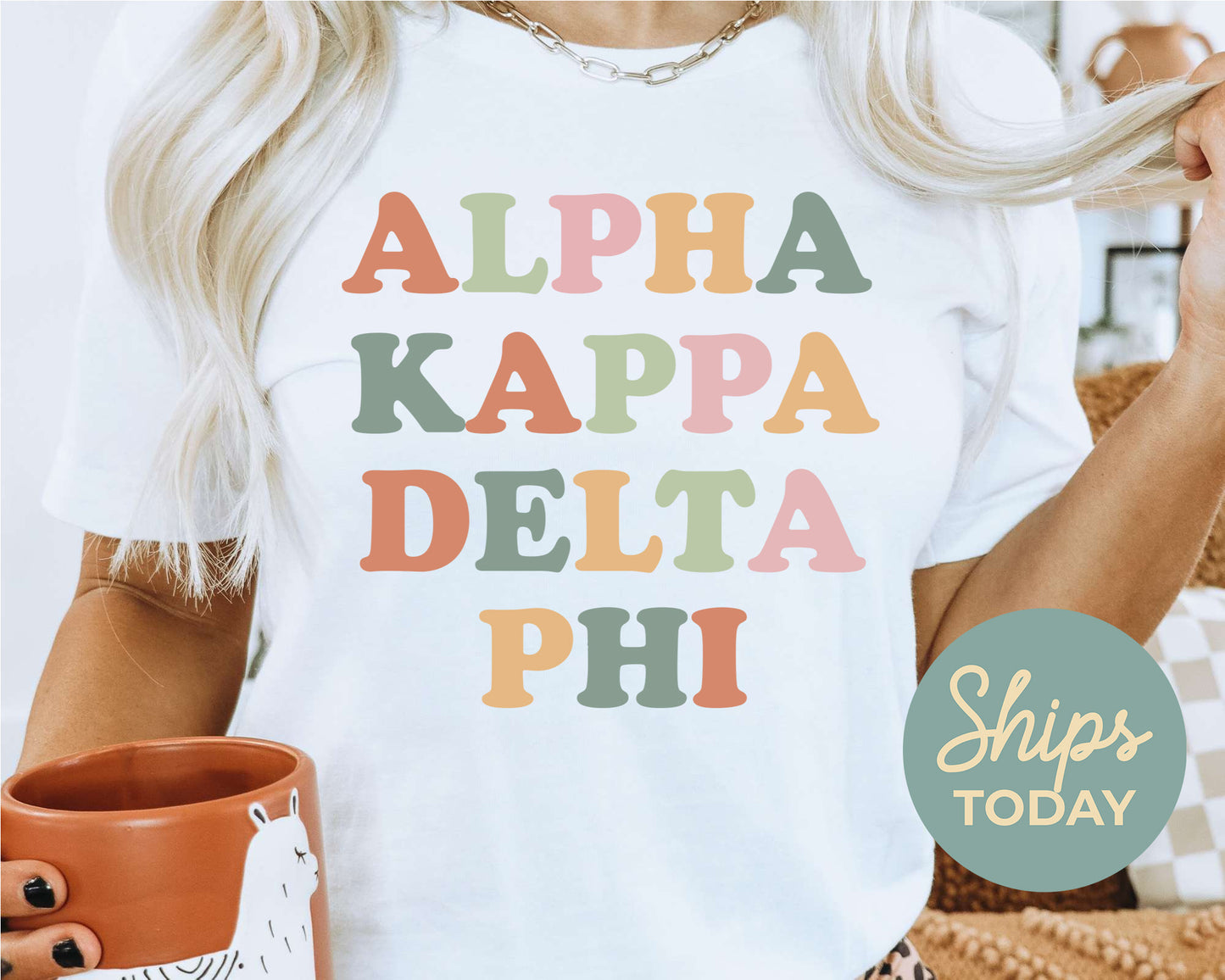 Alpha Kappa Delta Phi Bright and Colorful Sorority T-shirt _ 3467g