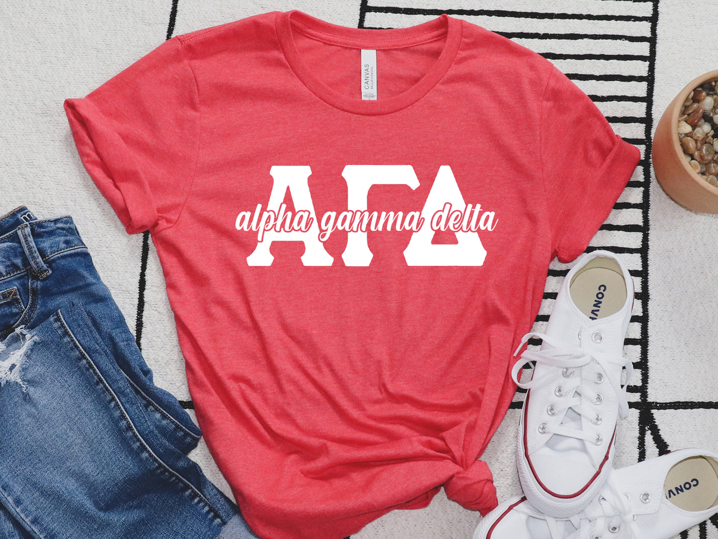 Alpha Gamma Delta Sliced White Letters Sorority T-shirt _ 2241g