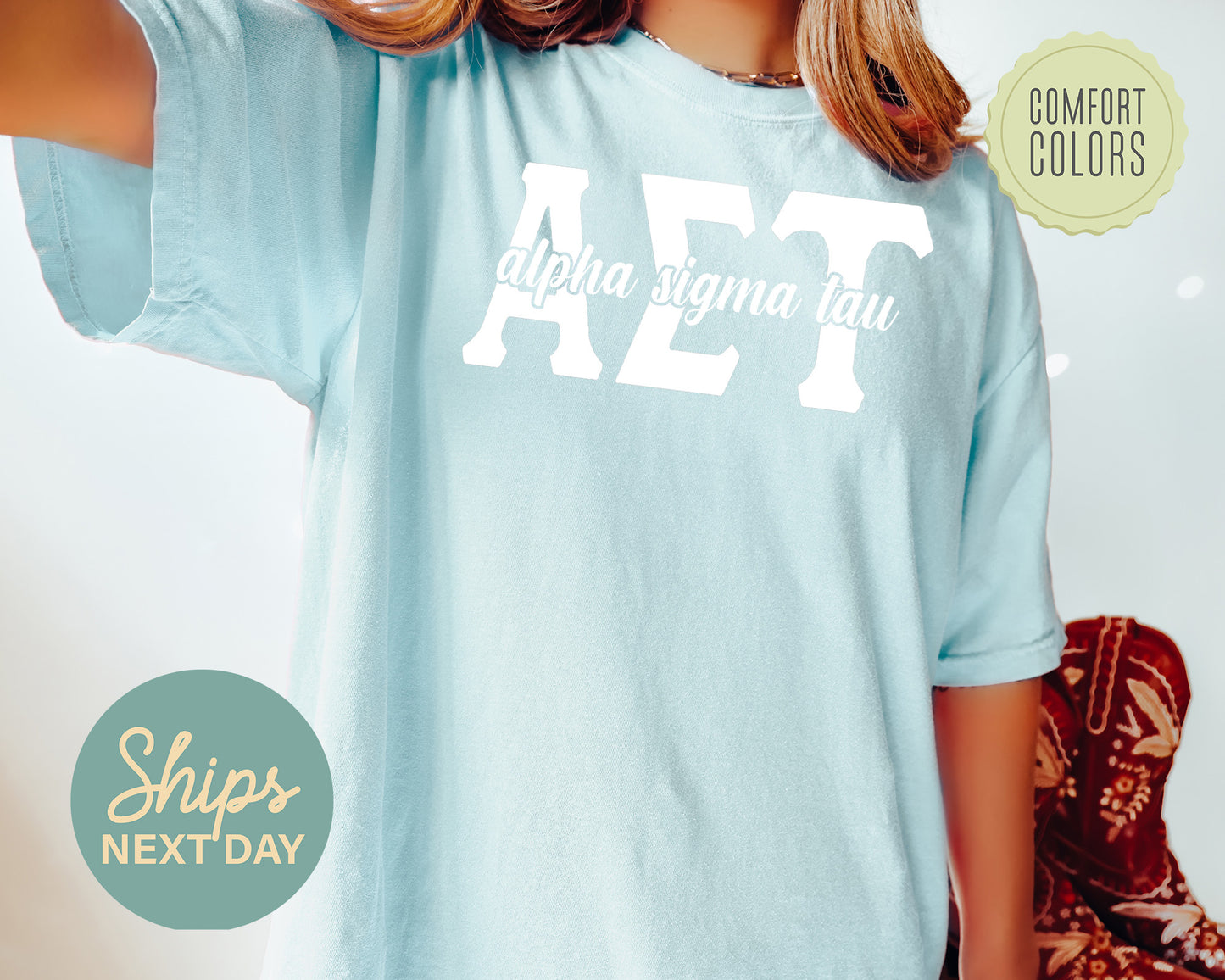 Alpha Sigma Tau Sliced White Letters Comfort Colors Sorority T-shirt _ 2245g