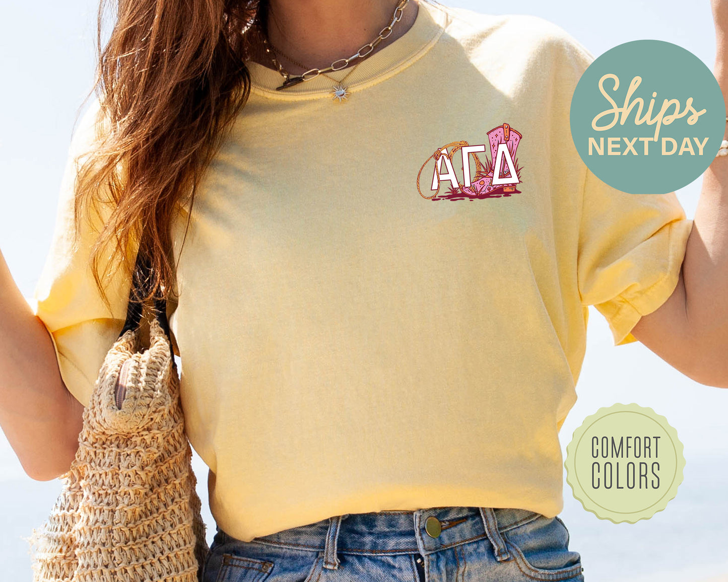 Alpha Gamma Delta Roundin' Up the Best Comfort Colors Sorority T-shirt _ 32897g