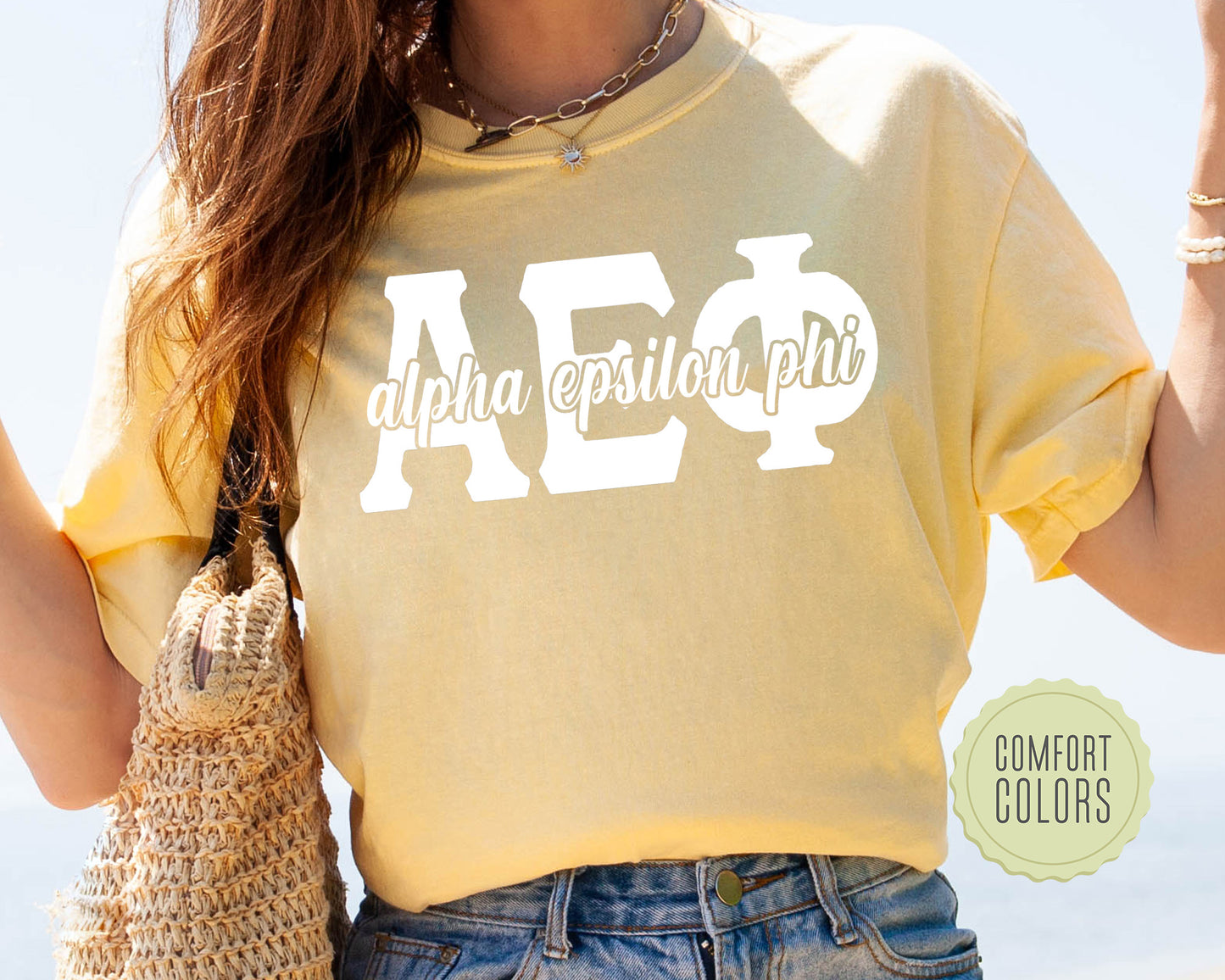 Alpha Epsilon Phi Sliced White Letters Comfort Colors Sorority T-shirt _ 2240g