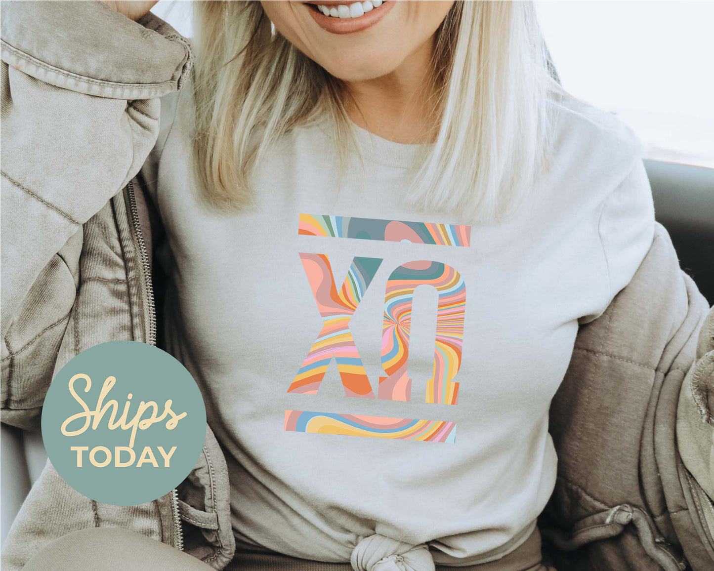 Chi Omega Multicolor Letters Sorority T-shirt _ 30470g