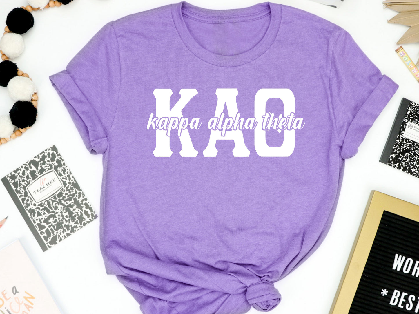 Kappa Alpha Theta Sliced White Letters Sorority T-shirt _ 2253g