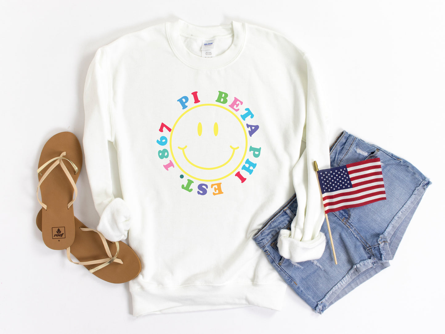 Pi Beta Phi Radiating Smiley Face Sorority Sweatshirt _ 3249g