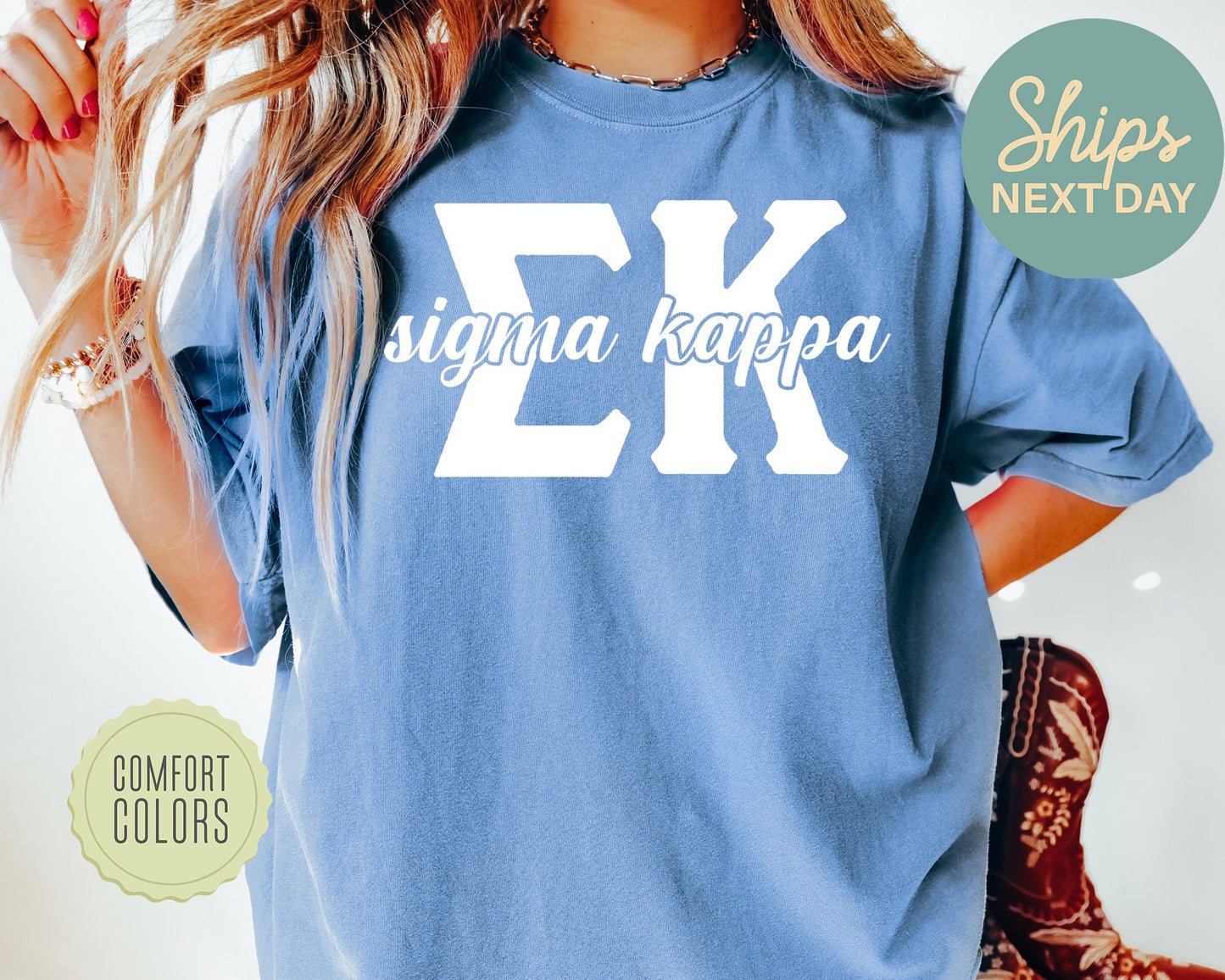 Sigma Kappa Sliced White Letters Comfort Colors Sorority T-shirt _ 2260g