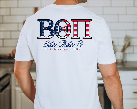 Beta Theta Pi USA Flag Letters Fraternity T-shirt _ 33428g