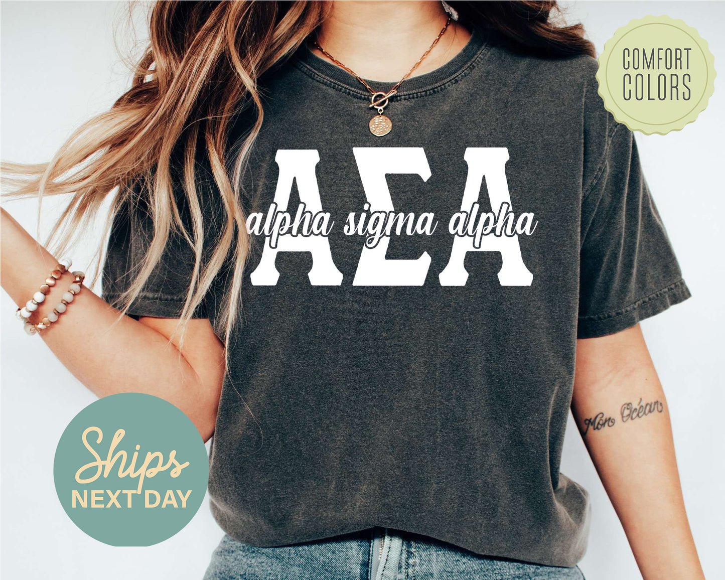 Alpha Sigma Alpha Sliced White Letters Comfort Colors Sorority T-shirt _ 2244g