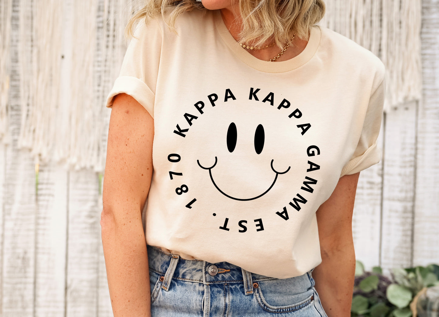 Kappa Kappa Gamma Smiley Face Halo Sorority T-shirt _ 2516g