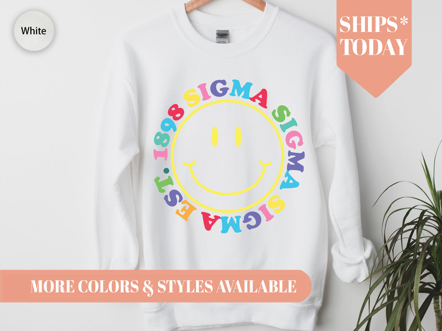 Sigma Sigma Sigma Radiating Smiley Face Sorority Sweatshirt _ 3252g