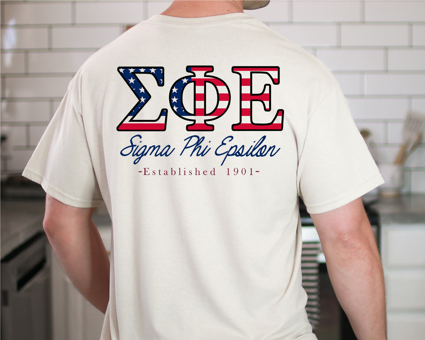 Sigma Phi Epsilon USA Flag Letters Fraternity T-shirt _ 33446g