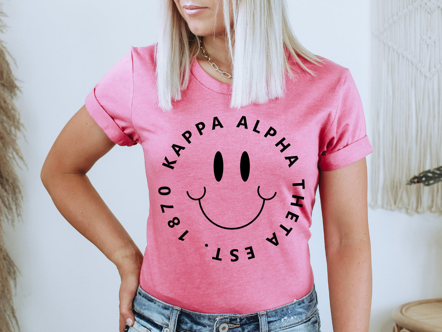 Kappa Alpha Theta Smiley Face Halo Sorority T-shirt _ 2514g