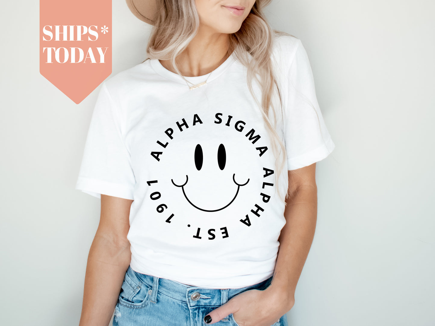 Alpha Sigma Alpha Smiley Face Halo Sorority T-shirt _ 2505g