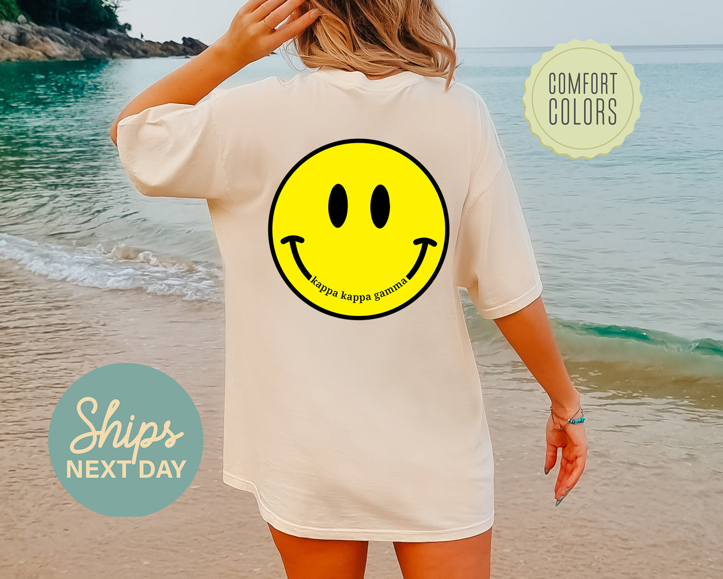 Kappa Kappa Gamma Smiley Face Comfort Colors Sorority T-shirt _ 32859g