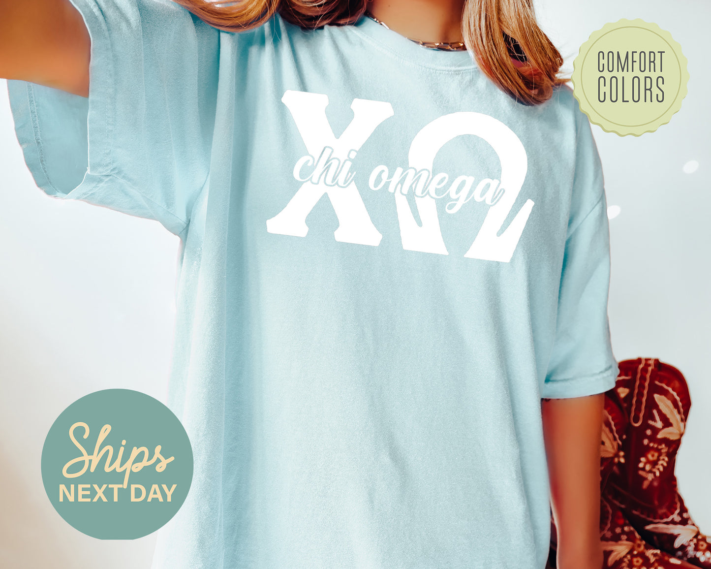Chi Omega Sliced White Letters Comfort Colors Sorority T-shirt _ 2247g