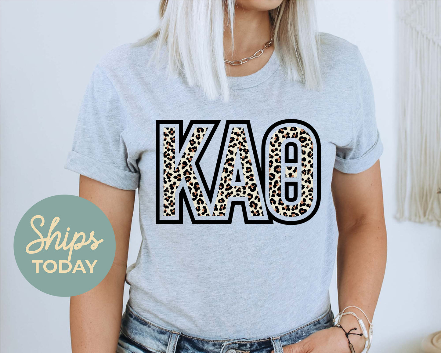 Kappa Alpha Theta Leopard Greek Letters Sorority T-shirt _ 30450g