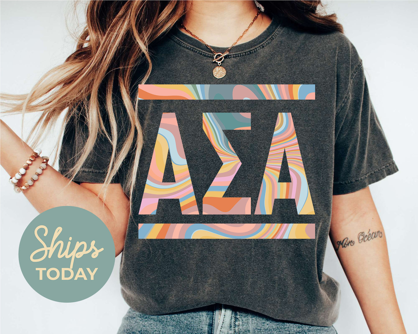 Alpha Sigma Alpha Multicolor Letters Sorority T-shirt _ 30467g