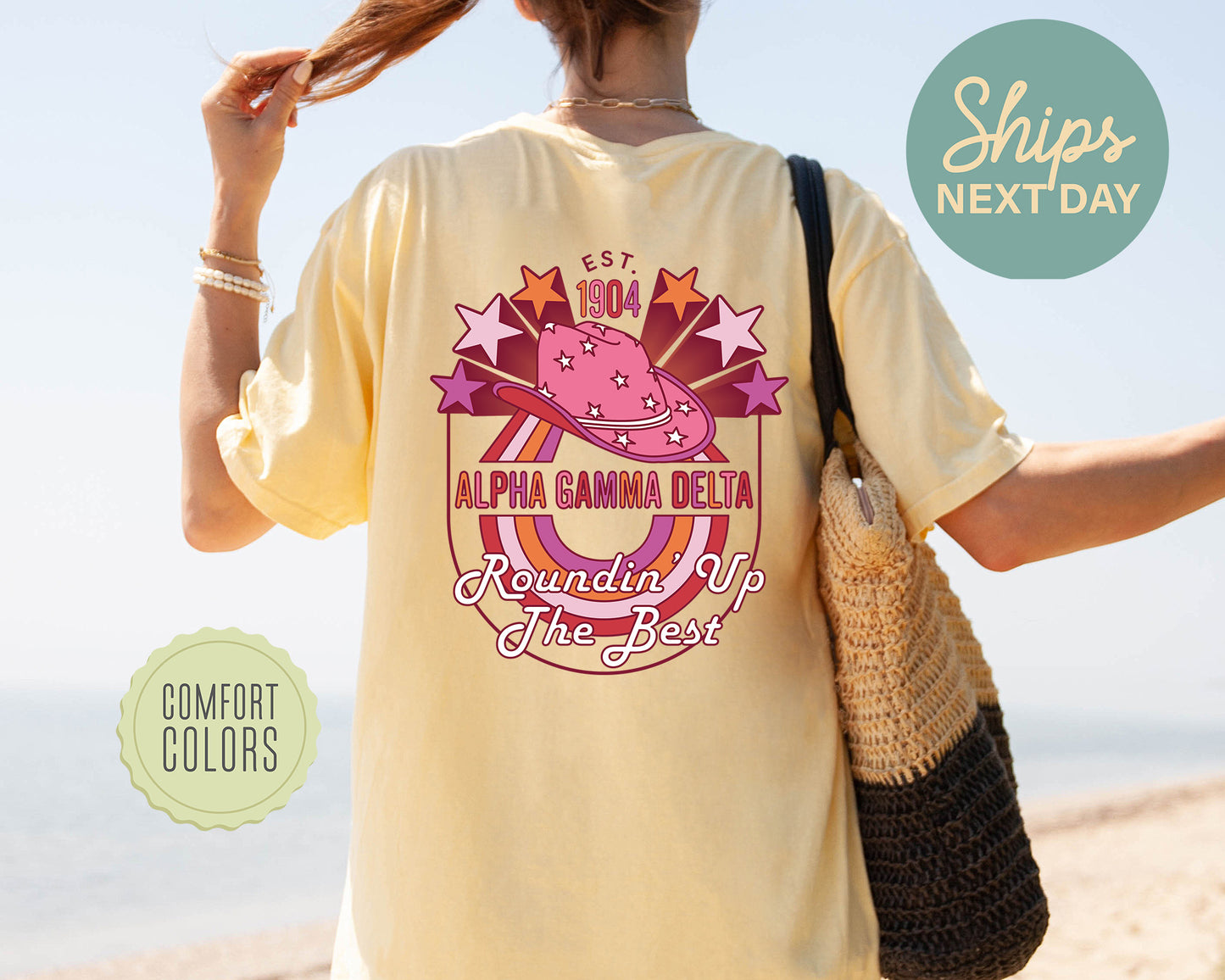 Alpha Gamma Delta Roundin' Up the Best Comfort Colors Sorority T-shirt _ 32897g