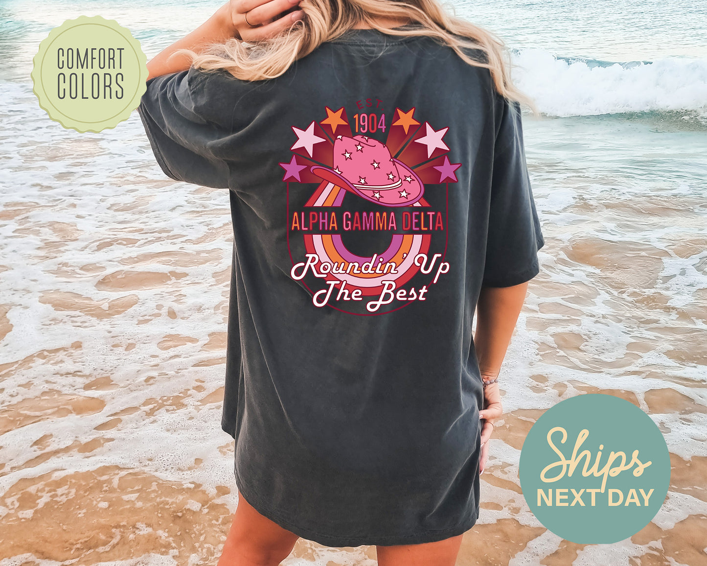 Alpha Gamma Delta Roundin' Up the Best Comfort Colors Sorority T-shirt _ 32897g