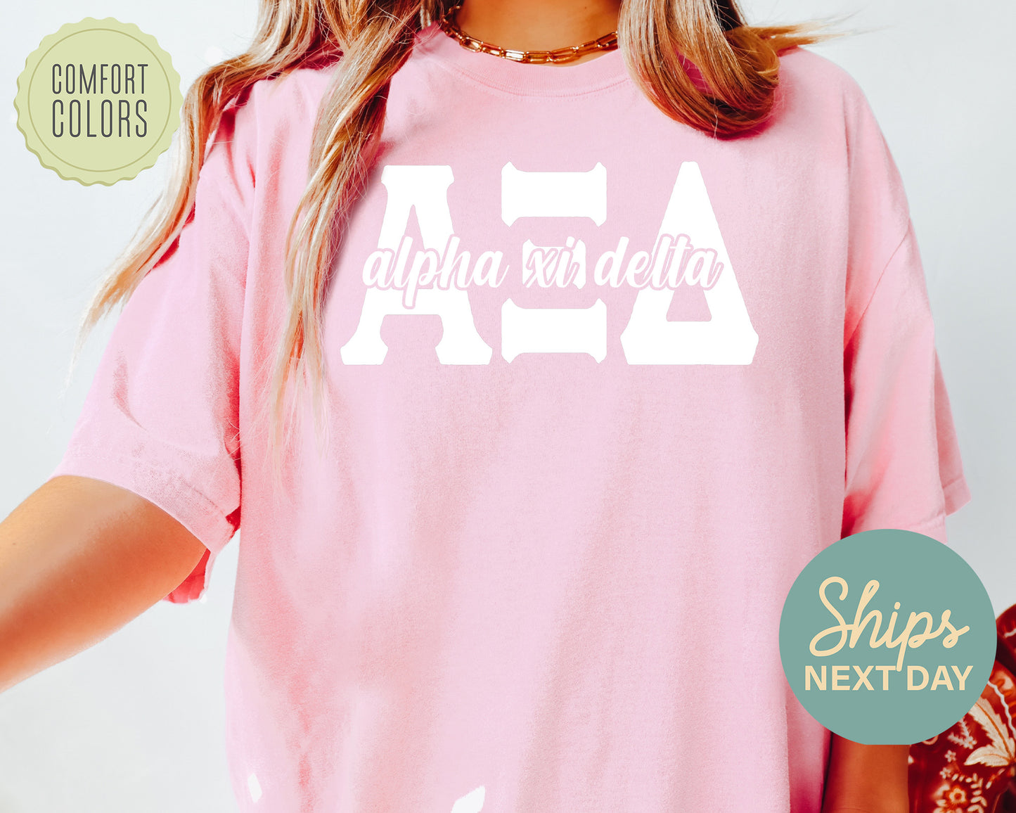 Alpha Xi Delta Sliced White Letters Comfort Colors Sorority T-shirt _ 2246g