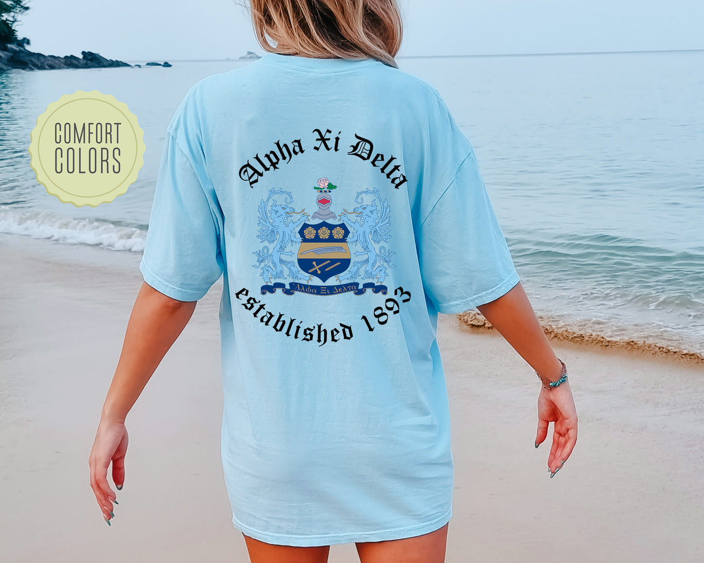 Alpha Xi Delta Old English Crest Comfort Colors Sorority T-shirt _ 32928g