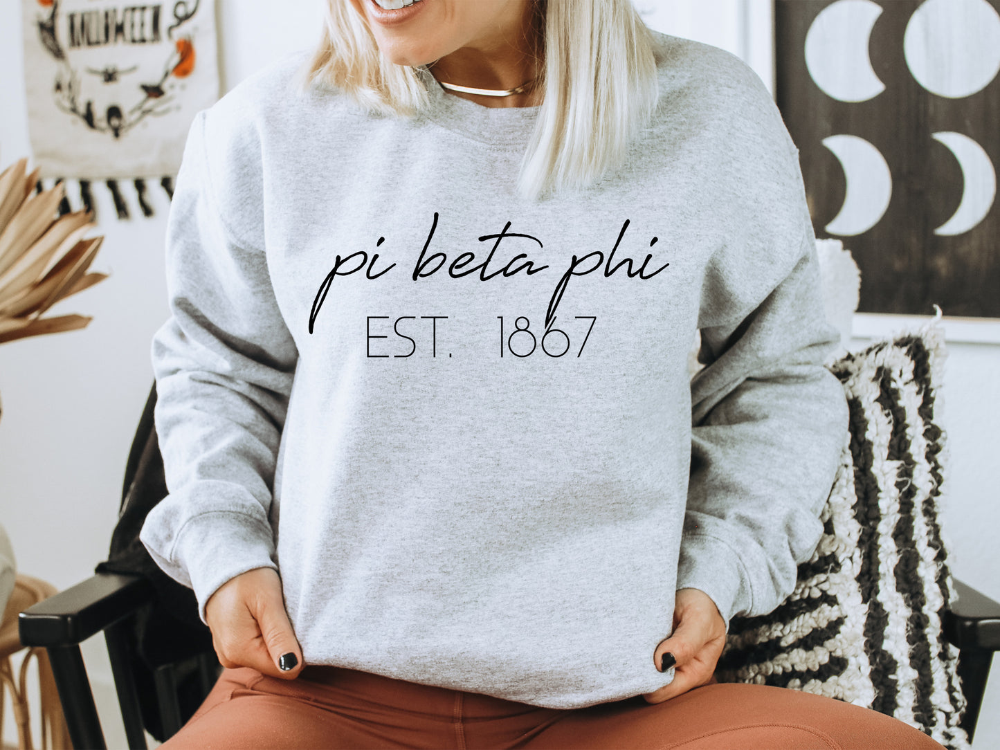 Pi Beta Phi Black Calligraphy Sorority Sweatshirt _ 2337g