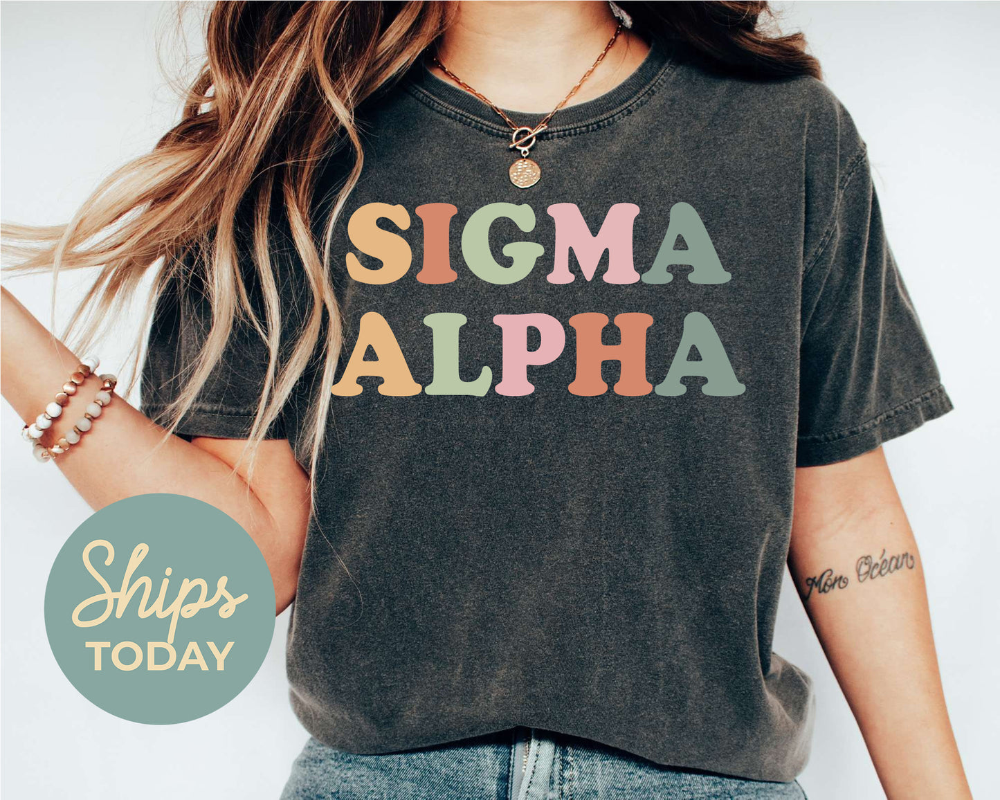 Sigma Alpha Bright and Colorful Sorority T-shirt _ 3478g