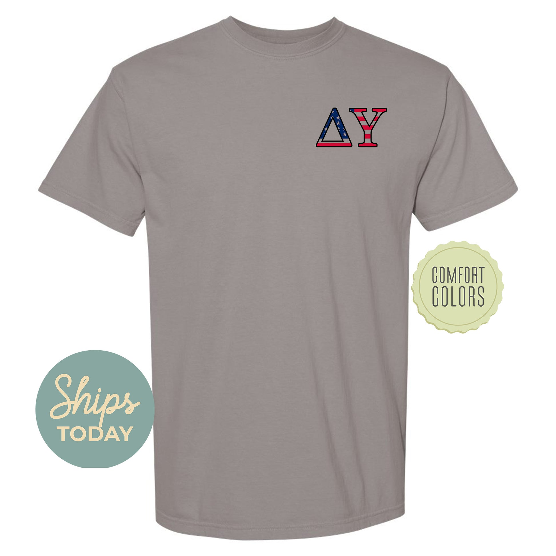 a grey t - shirt with the letters a and y printed on it