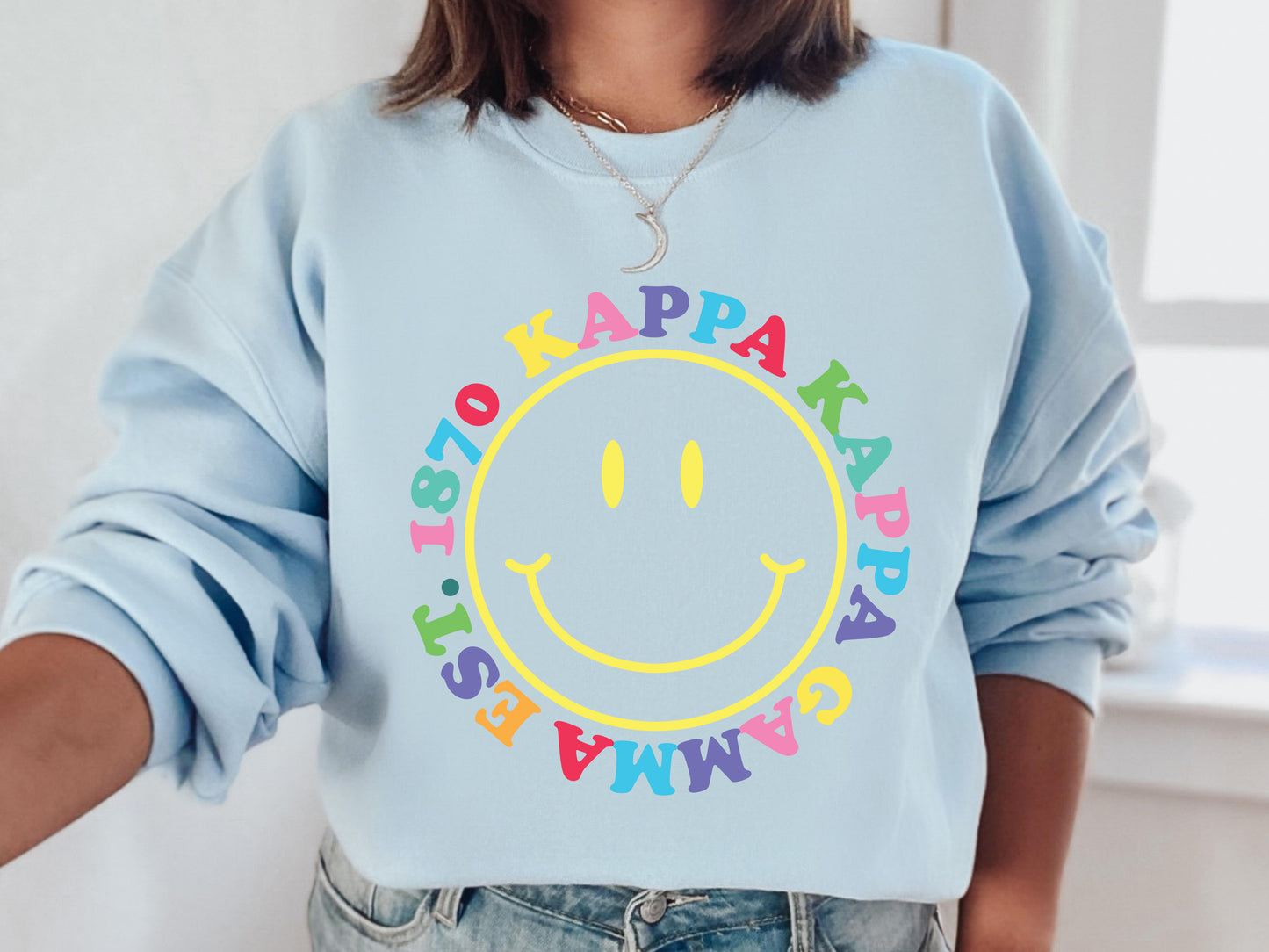 Kappa Kappa Gamma Radiating Smiley Face Sorority Sweatshirt _ 3246g