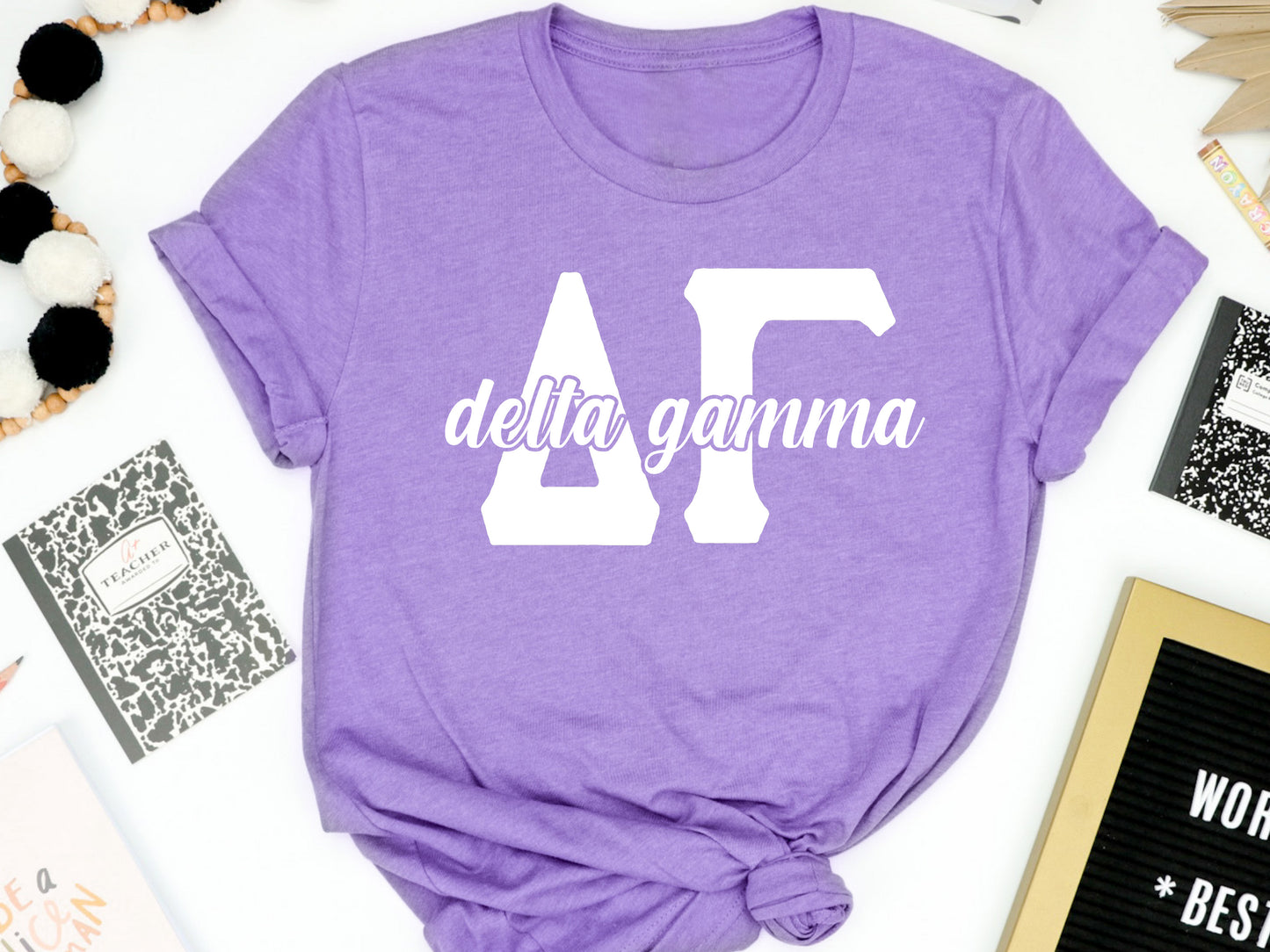 Delta Gamma Sliced White Letters Sorority T-shirt _ 2249g