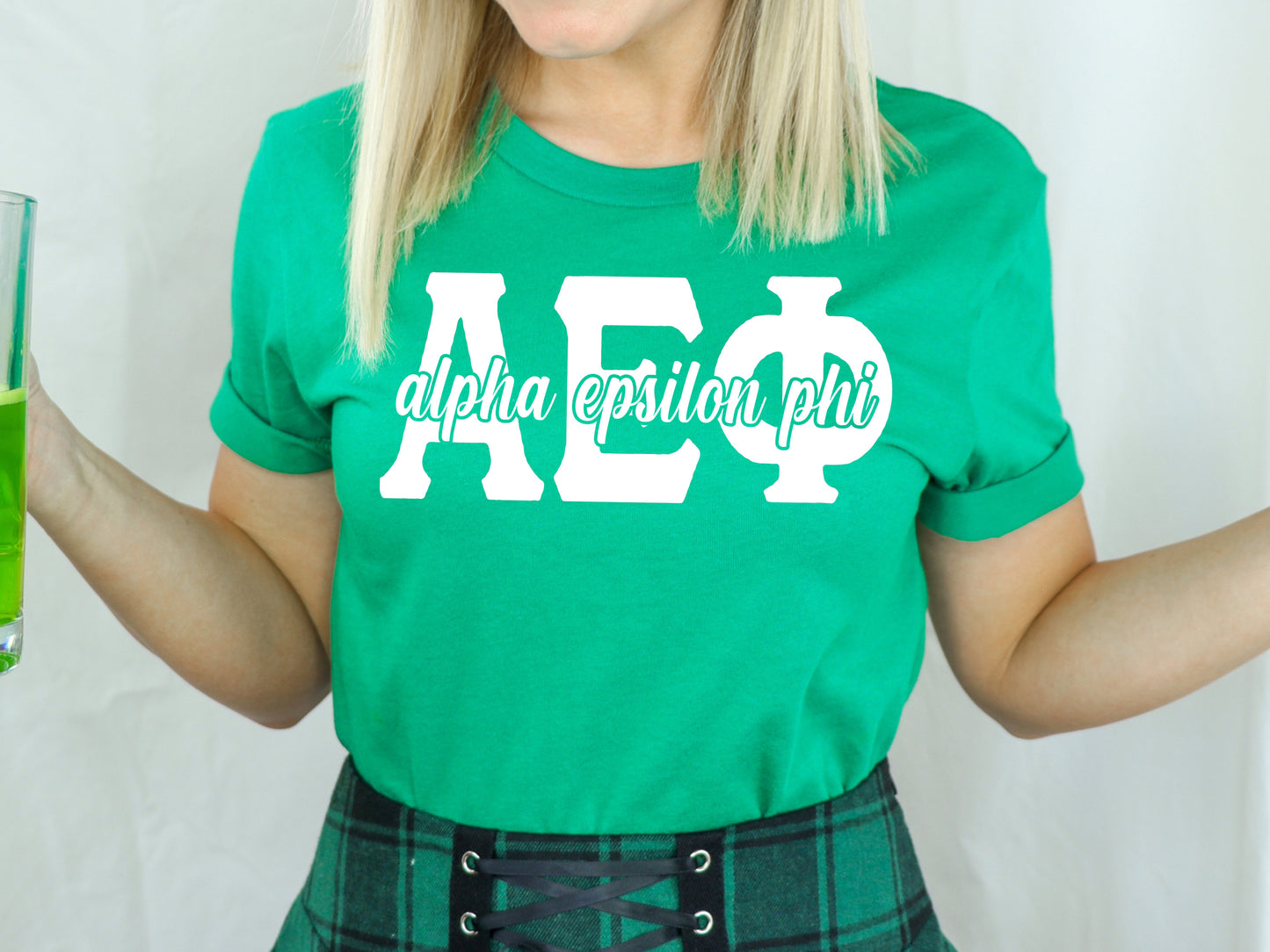 Alpha Epsilon Phi Sliced White Letters Sorority T-shirt _ 2240g