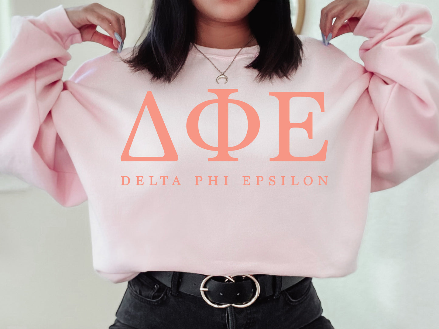 Delta Phi Epsilon Pink Personality Sorority Sweatshirt _ 660g