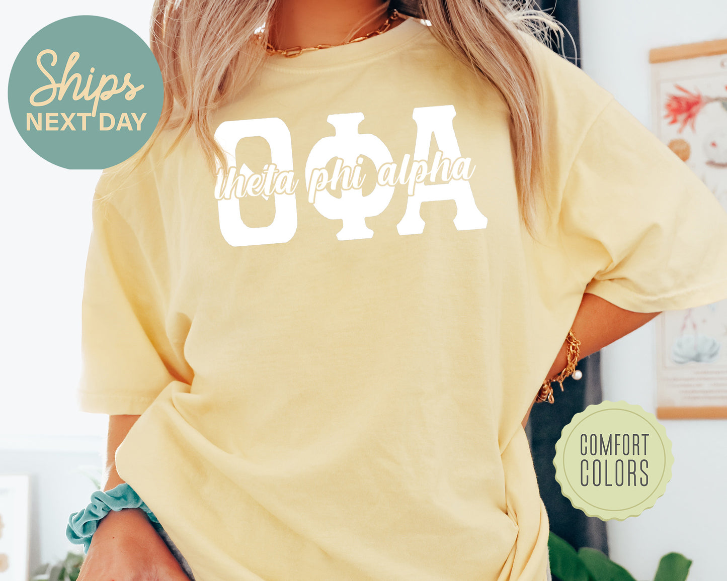 Theta Phi Alpha Sliced White Letters Comfort Colors Sorority T-shirt _ 2262g